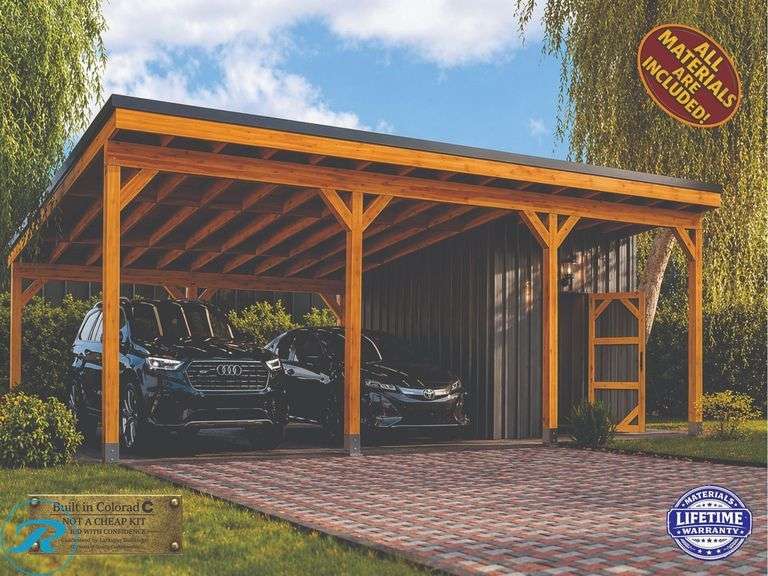DIY KIT: ASSEMBLY REQUIRED: Solid Wood 2-Car Carport 20’x30’ + Storage Room High-quality solid wood carport, built strong and designed to last. Perfect for protecting vehicles, equipment, or creating a clean, functional outdoor space. Includes a 20’ x 30’ structure with a storage room on the side Ideal for tools, equipment, or extra storage. ✔ Solid wood construction (not cheap prefab) ✔ Heavy-duty posts and framing ✔ Clean, modern look with natural wood finish
