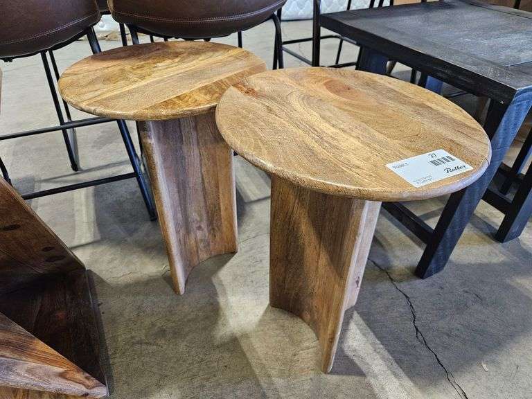 (2) Solid Wood Round Side Tables (Some Damage), 16”