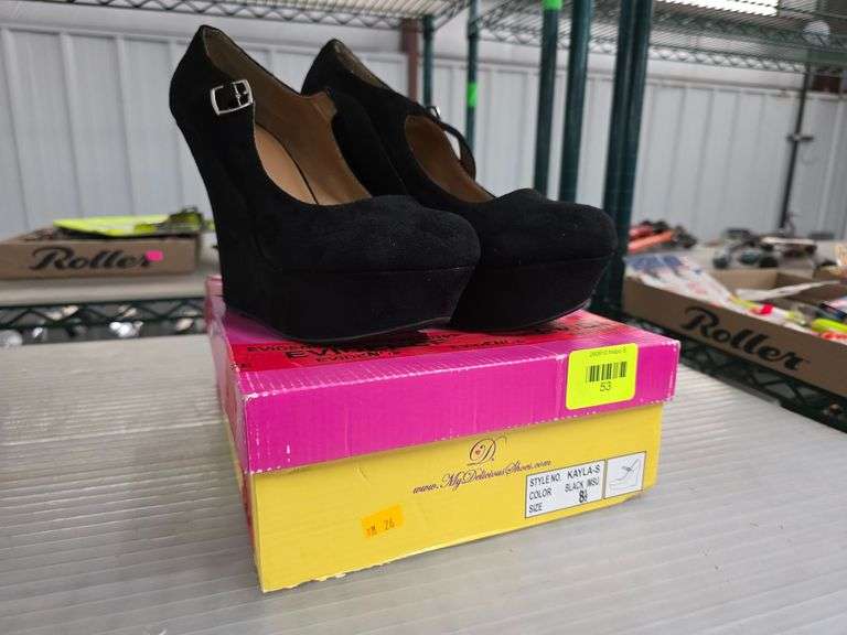 My Delicious Shoes KAYLA-S Black Imitation Suede Wedge Heels, Size 8.5