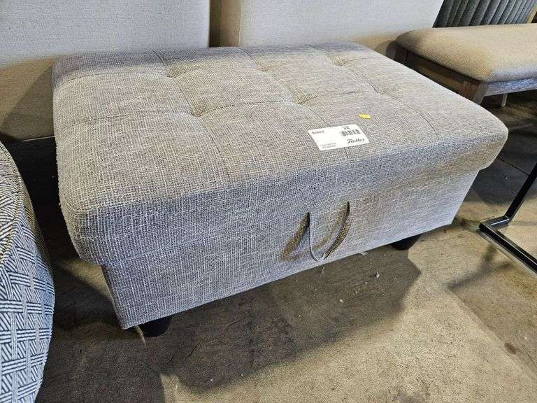 Gray Upholstered Storage Ottoman with Tufted Top and Hinged Lid, 22” x 44”