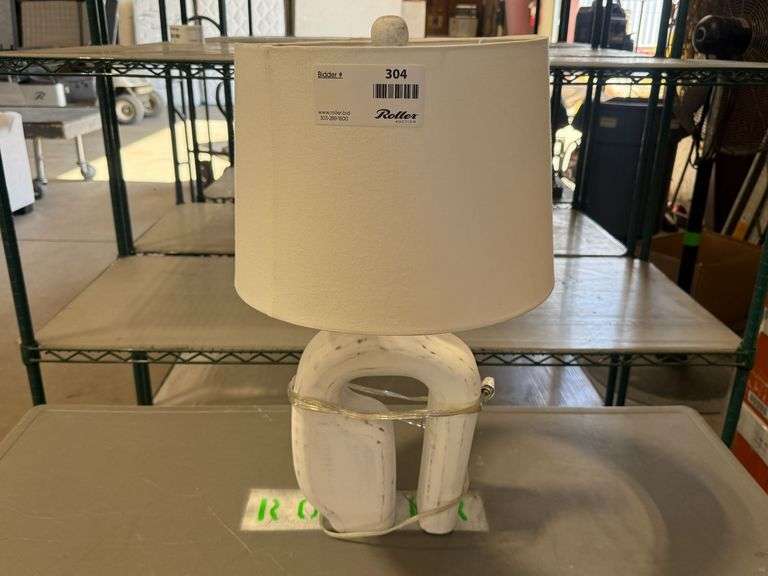 White Ceramic Table Lamp With Drum Shade