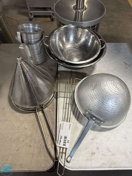 Assorted Kitchen Strainers, Colanders, and Pitchers