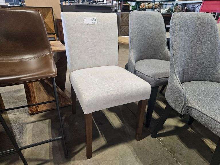 Upholstered Dining Chair, Light Beige Fabric, Wood Legs