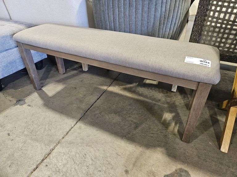 Upholstered Bench, Wood Frame, Light Gray Fabric, 48” x 15”