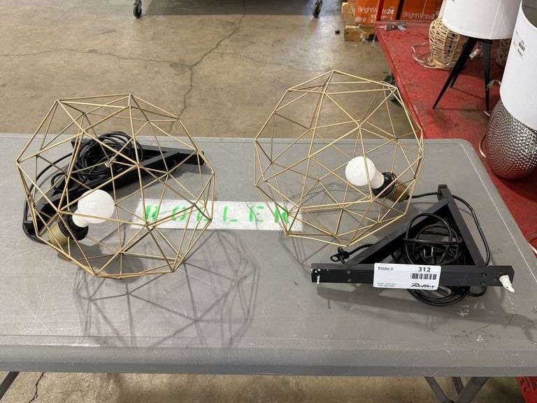 (2) Modern Geometric Metal Cage Wall Sconce Lights