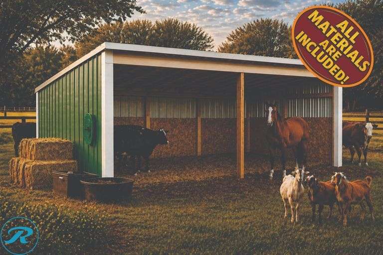 DIY KIT: ASSEMBLY REQUIRED: 12x24 Horse Loafing Shed  Wood Framing  - Metal Siding & Roof - Heavy Duty - Ready Now - Perfect for - Horses, Goats & Ranch Use