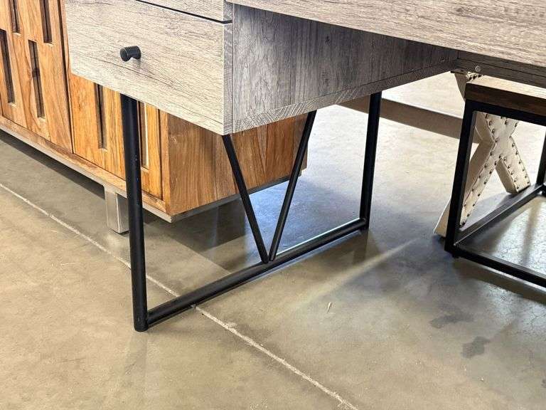 Modern Wood and Metal Desk, 63" x 28.75" - Roller Auctions
