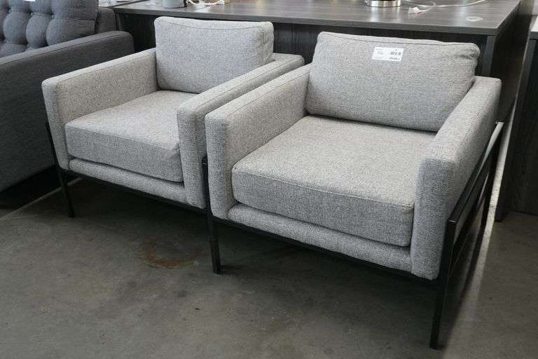 (2) Upholstered Armchairs With Metal Frames