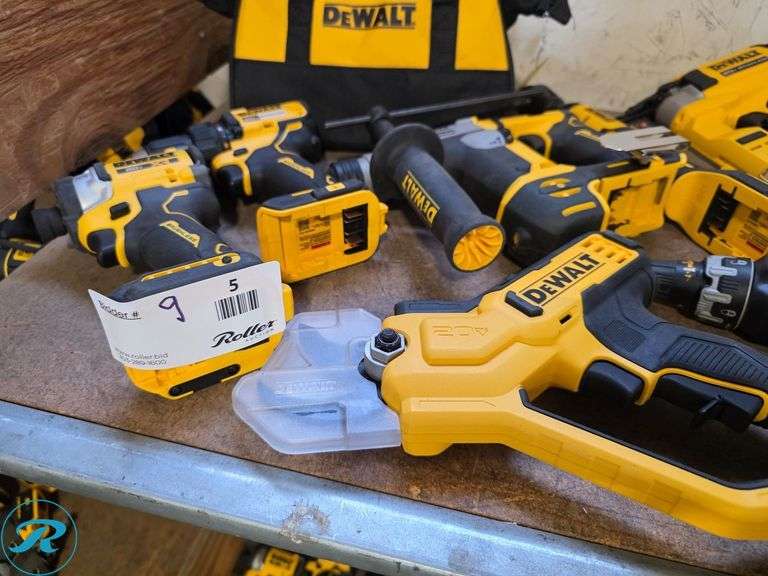 (9) Dewalt 20V Cordless Power Tools with Charger and (2) Batteries - Roller Auctions