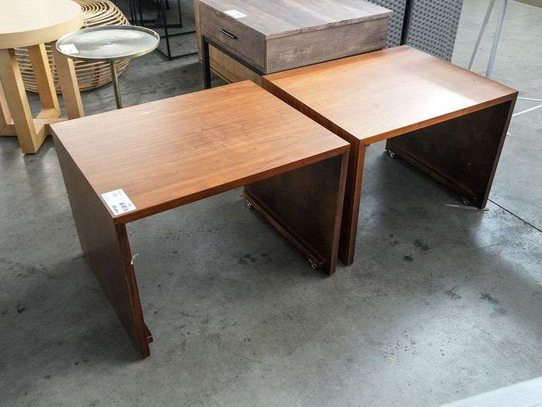 (2) Wood Veneer Rectangular Tables on Casters, 22” x 27”