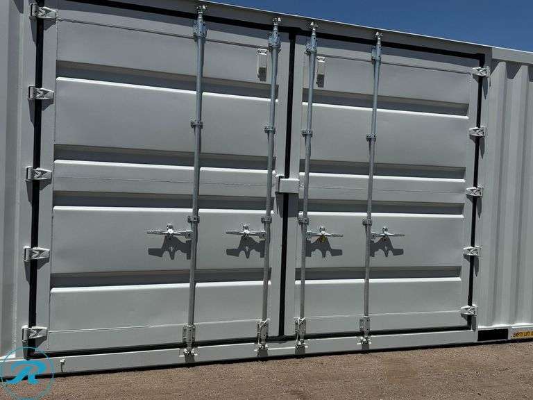 New 40' Steel Storage Container, High Cube, 9'6" High, 8' Wide, (2) Double Door Side Openings - Roller Auctions
