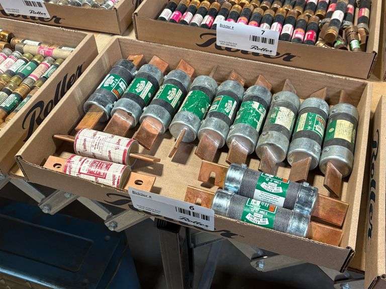 Tray of Fusetron, LimiTron, and JKS Industrial Fuses