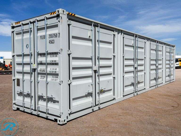 New 2026 40' Steel Storage Container, High Cube, 9'6" H X 8' W, (4) Double Door Side Openings