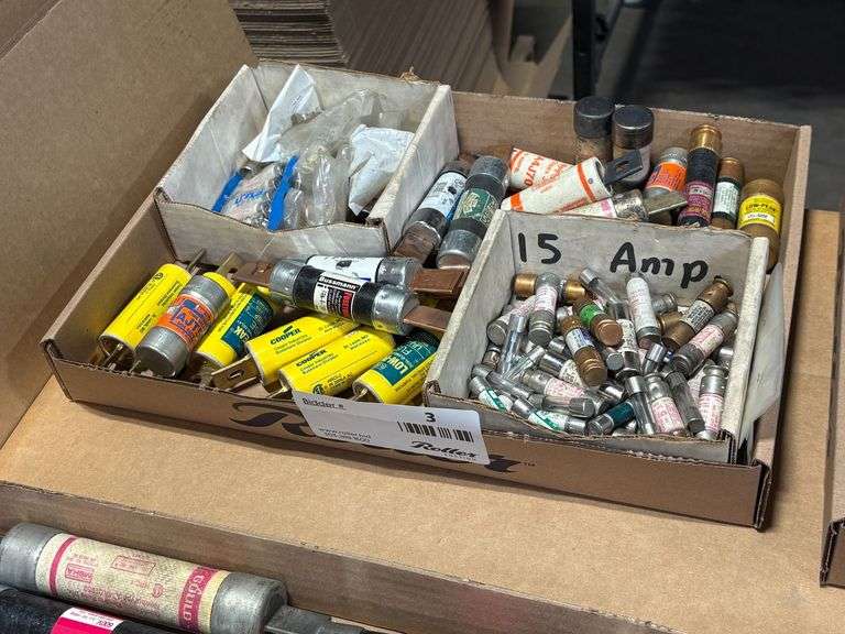 Tray of Assorted Fuses: Fusetron, Cooper, and Fuji Industrial
