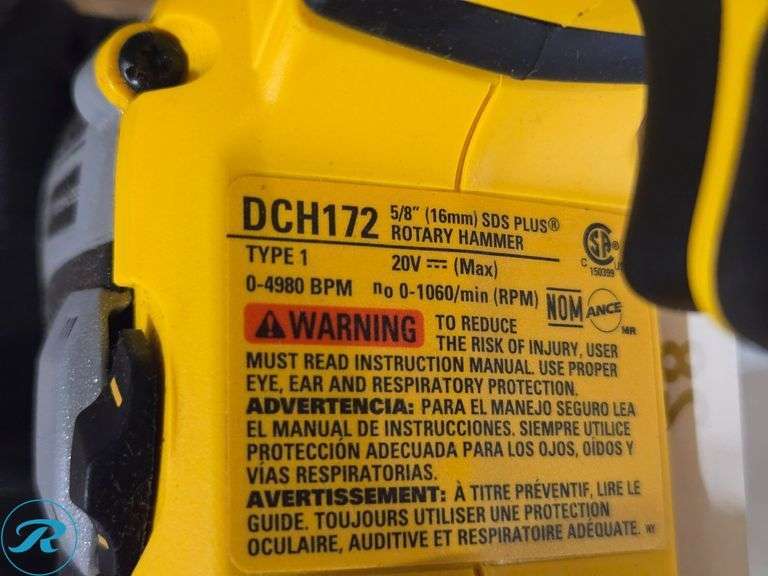 (2) Dewalt DCH172 Rotary Hammers, 20V Max, Brushless, With Battery, Charger, And Bag - Roller Auctions