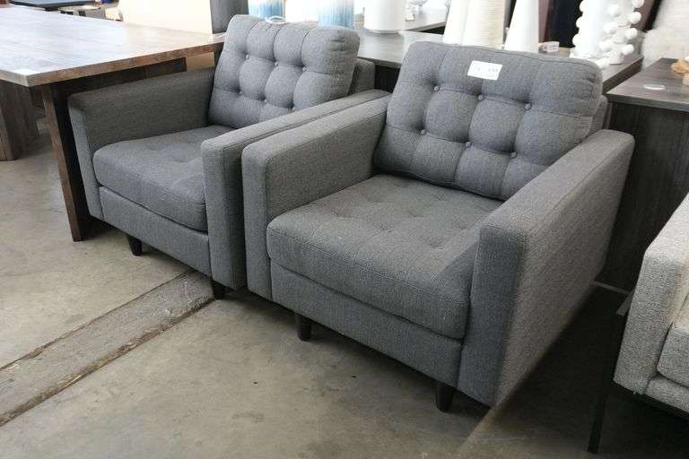 (2) Fabric Armchairs, Tufted Back and Seat, Wood Legs