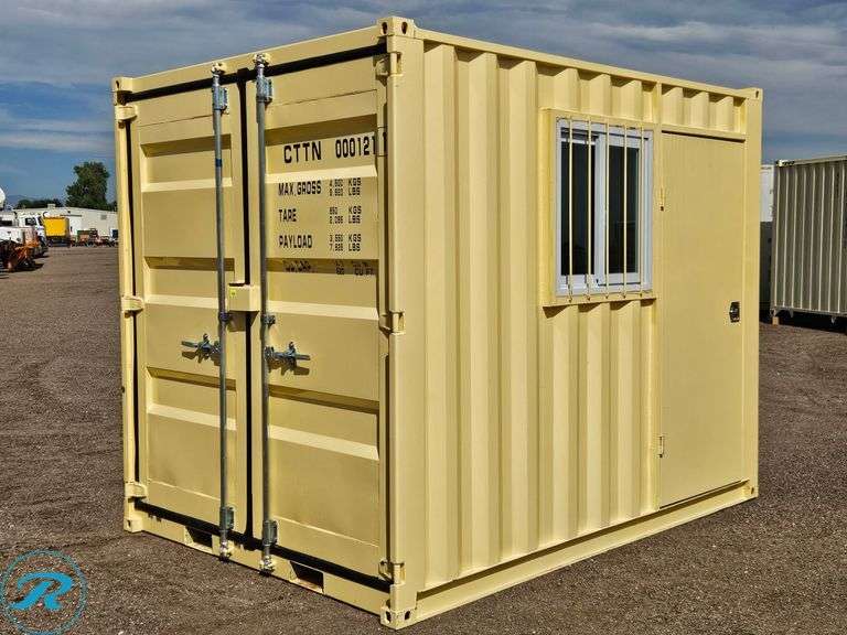 New Steel Storage Container, 10' L X 88" W X 98" H, Side Entry Door And Window, Forklift Pockets