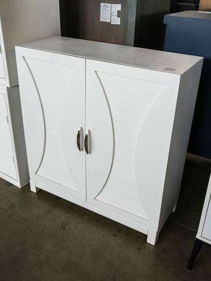 Two-Door Storage Cabinet with Textured Panels and Adjustable Shelf, 30” x 12”