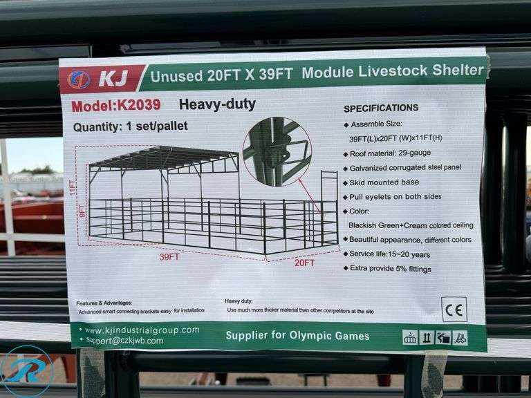 New KJ K2039 Modular Livestock Shelter, 20' x 39' - Roller Auctions