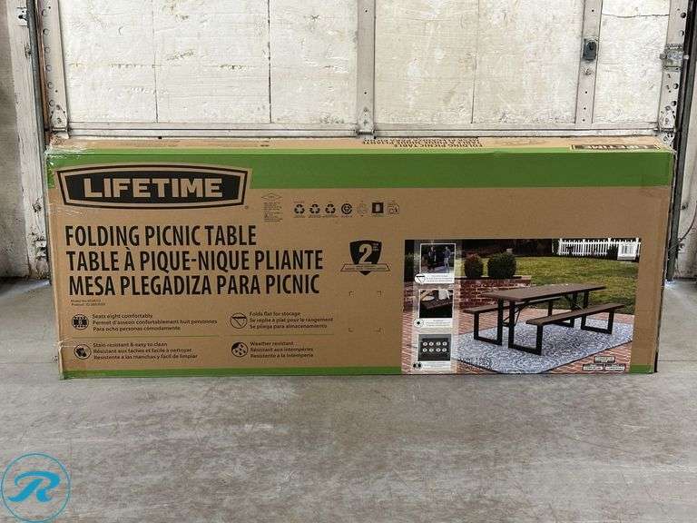 Lifetime: Commercial 6 ft Folding Picnic Table with Bench Seating-  New/ Open Box - Roller Auctions