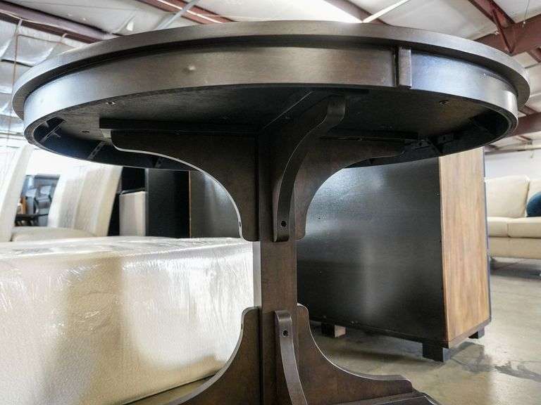 Round Wood Pedestal Dining Table, Dark Finish, 42” - Roller Auctions