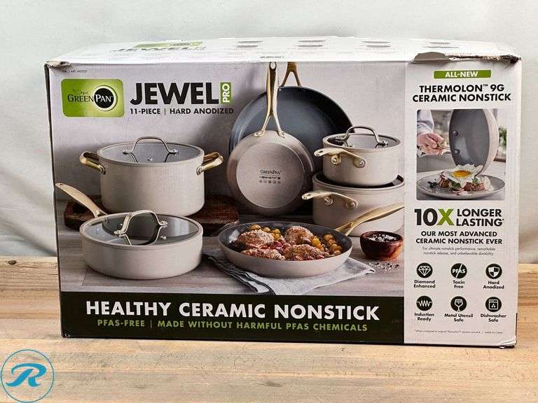 The Original Green Pan: Jewel Pro, 11-Piece Hard Anodized Cookware Set, Taupe-  New/ Open Box