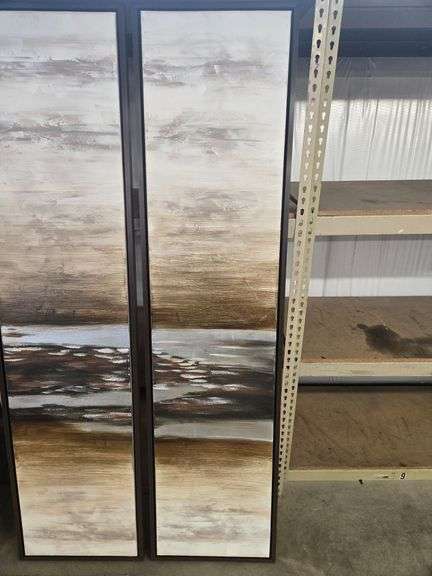 (2) Framed Abstract Canvas Art Panels, Neutral Tones, 80" x 20" - Roller Auctions