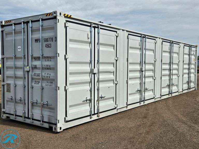 New 2026 40' Steel Storage Container, High Cube, 9'6" H X 8' W, (4) Double Door Side Openings (Damaged Roof)
