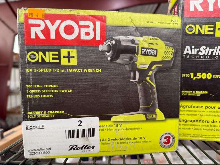 Ryobi ONE+ 18V 3-Speed 1/2" Impact Wrench P261 and 18V Narrow Crown Stapler P360 - Roller Auctions