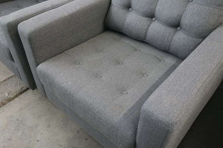 (2) Fabric Armchairs, Tufted Back and Seat, Wood Legs - Roller Auctions