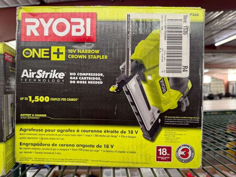 Ryobi ONE+ 18V 3-Speed 1/2" Impact Wrench P261 and 18V Narrow Crown Stapler P360 - Roller Auctions