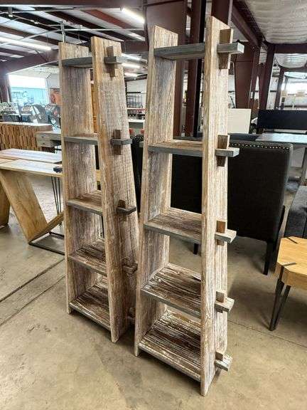 (2) Rustic Wood Ladder-Style Display Shelves, 87in H