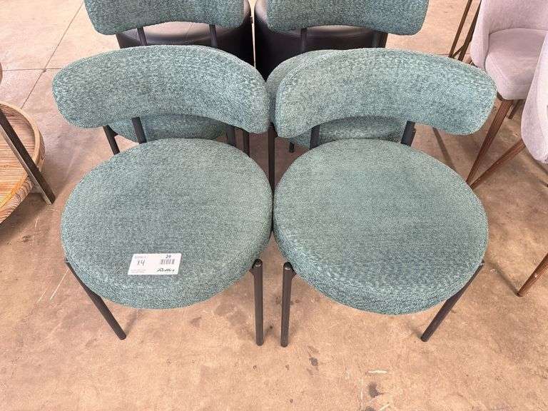 (4) Contemporary Upholstered Side Chairs, Curved Backrest, Metal Legs - Roller Auctions