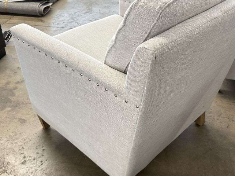 (2) Upholstered Armchairs, Nail-head Trim, Wood Legs - Roller Auctions