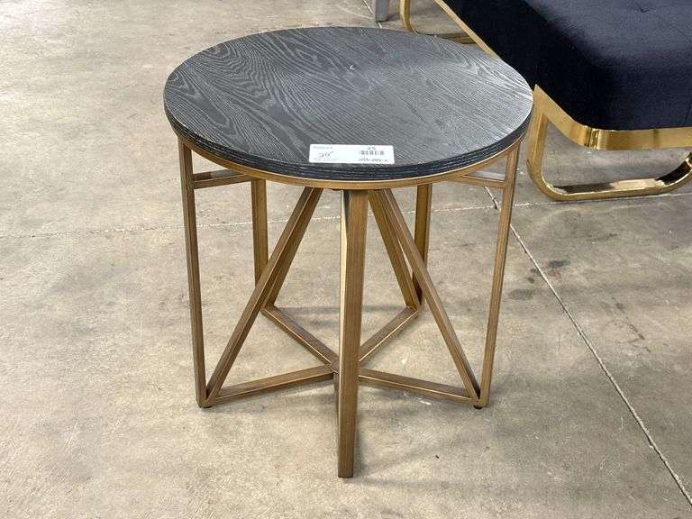 Round Wood Top Side Table With Metal Base, 20in Diameter