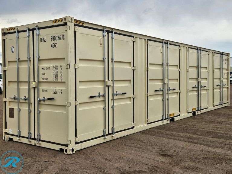 New 2026 40' Steel Storage Container, High Cube, 9'6" H X 8' W, (4) Double Door Side Openings