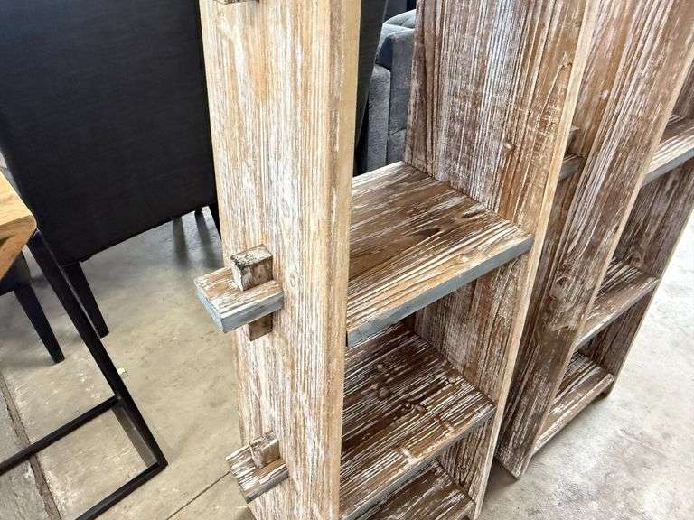 (2) Rustic Wood Ladder-Style Display Shelves, 87in H - Roller Auctions