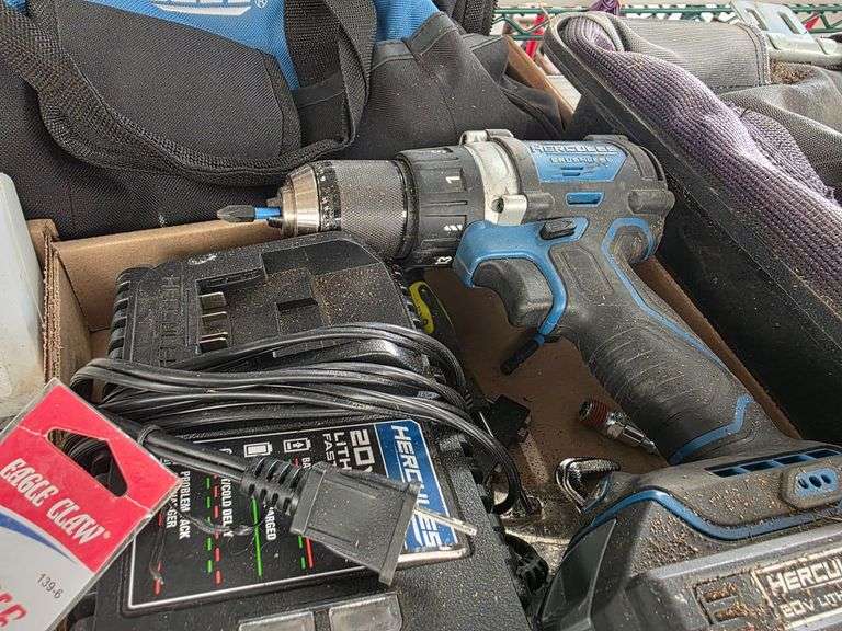Hercules 20V Cordless Drill, Husky Precision Screwdriver Set, Hand Tools, Tool Bag, Chargers - Roller Auctions