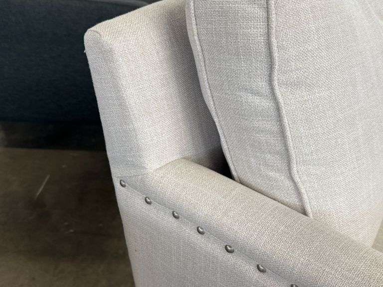 (2) Upholstered Armchairs, Nail-head Trim, Wood Legs - Roller Auctions