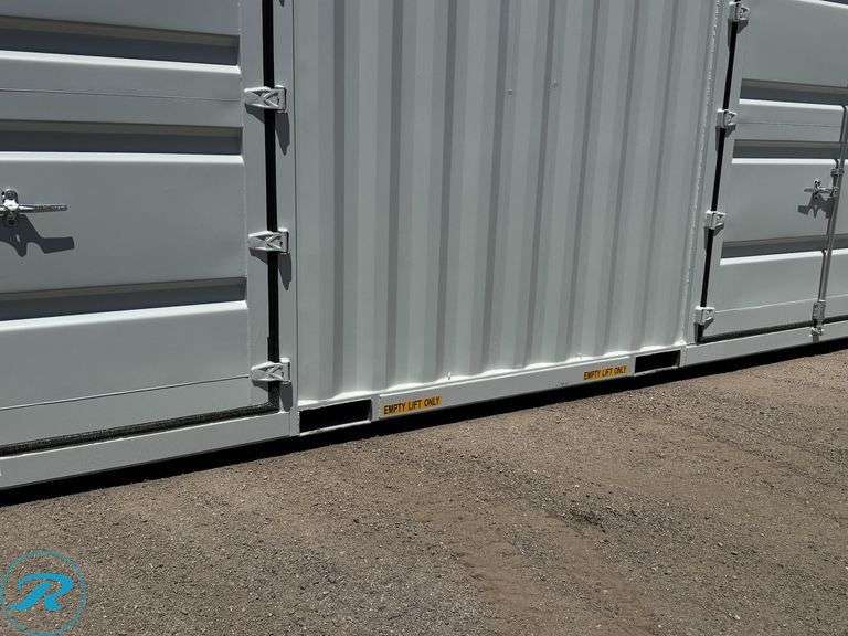New 40' Steel Storage Container, High Cube, 9'6" High, 8' Wide, (2) Double Door Side Openings - Roller Auctions