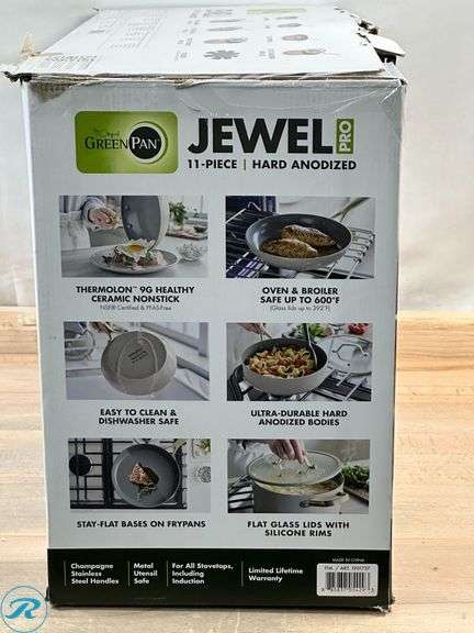 The Original Green Pan: Jewel Pro, 11-Piece Hard Anodized Cookware Set, Taupe-  New/ Open Box - Roller Auctions