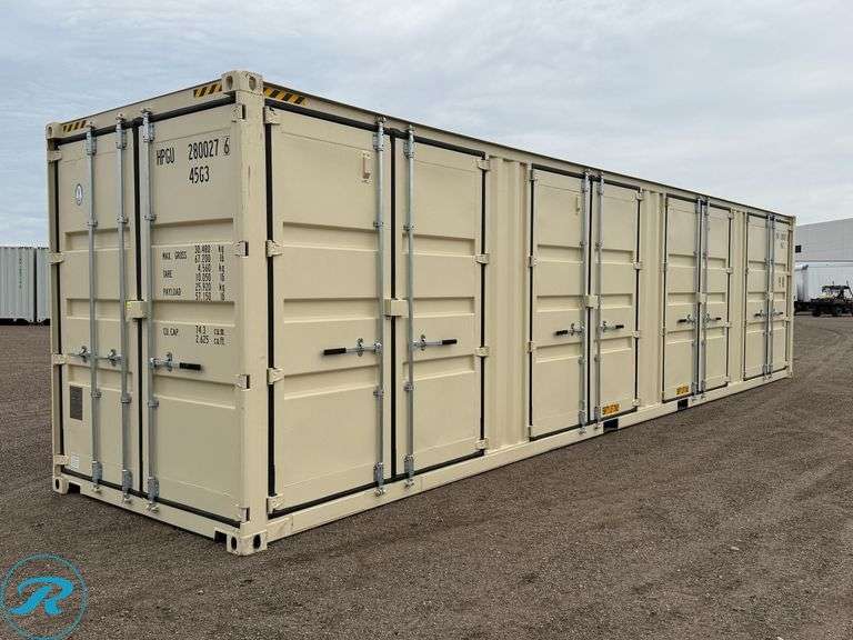 New 2026 40' Steel Storage Container, High Cube, 9'6" H X 8' W, (4) Double Door Side Openings