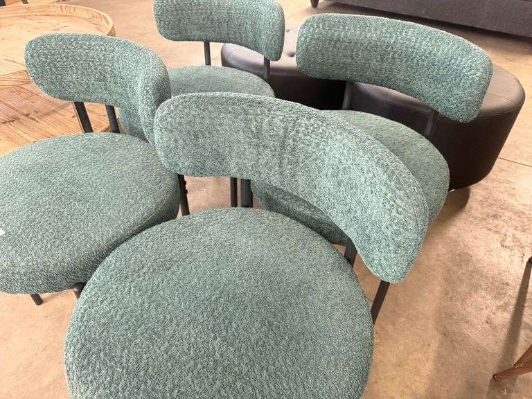 (4) Contemporary Upholstered Side Chairs, Curved Backrest, Metal Legs - Roller Auctions