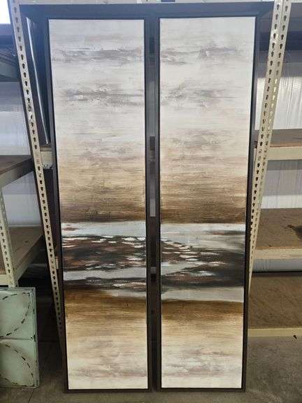 (2) Framed Abstract Canvas Art Panels, Neutral Tones, 80" x 20"