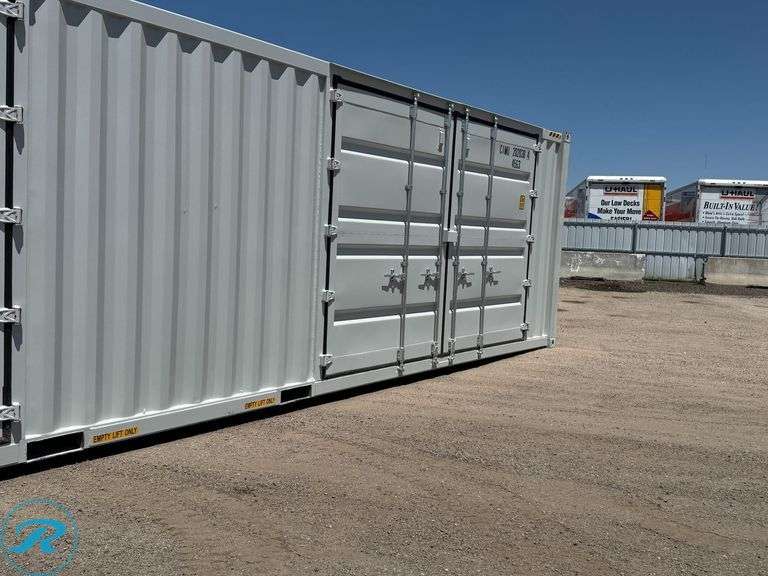 New 40' Steel Storage Container, High Cube, 9'6" High, 8' Wide, (2) Double Door Side Openings - Roller Auctions