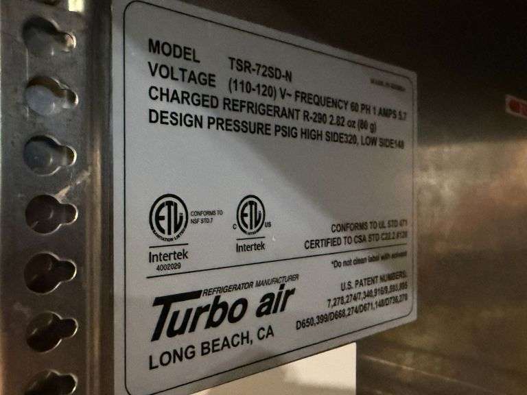 Turbo Air TSR-72SD-N Three-Door Reach-In Refrigerator with Casters, 110-120V - Roller Auctions