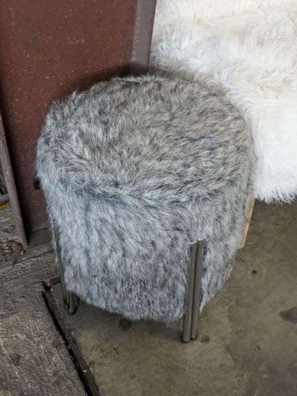 Faux Fur Accent Chair and Ottoman Set, Wood and Metal Legs - Roller Auctions