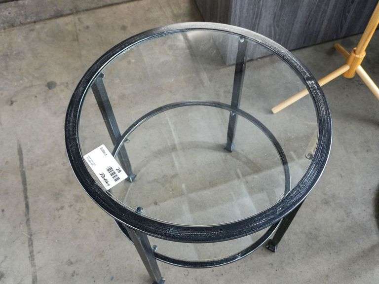 Round Glass Top Metal Side Table With Lower Shelf, 24” - Roller Auctions