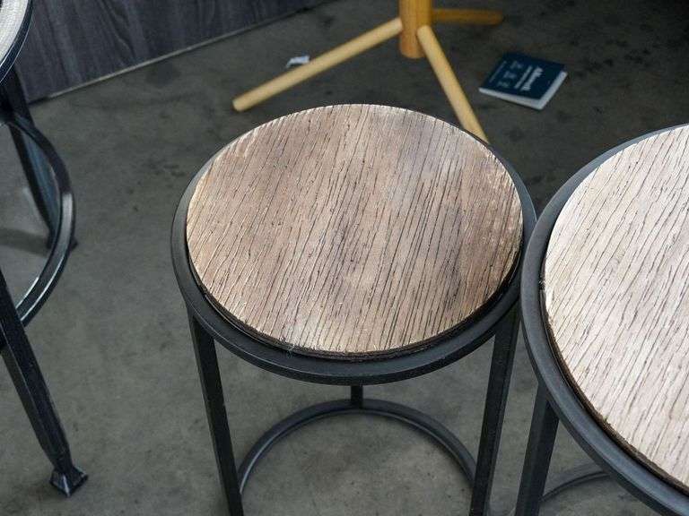 (3) Nesting Tables, Round Wood Tops, Metal Frames, 20”, 17”, 13” - Roller Auctions