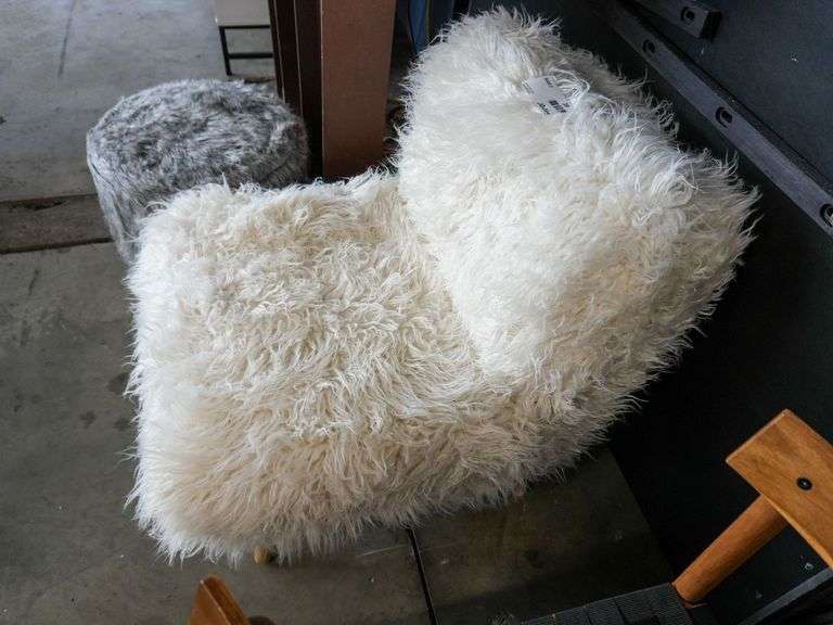 Faux Fur Accent Chair and Ottoman Set, Wood and Metal Legs - Roller Auctions